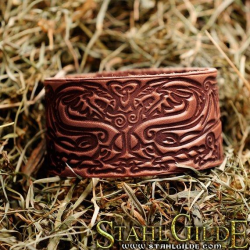 Leather Bracelet Cuff Wristband Dragon Serpent Snake Infinity Symbol Celtic Knotwork Talisman Amulet Carving Leather 